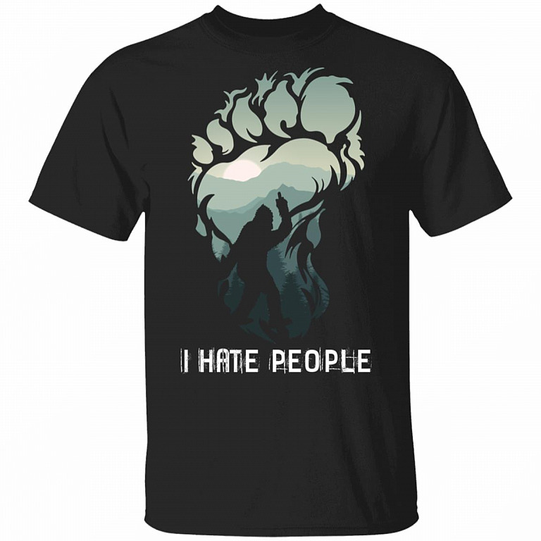 I Hate People T-Shirt - Funny Bigfoot Shirt, Black, Unisex T-Shirt