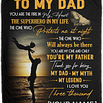 Personalized Dad Thank You For Being My Dad My Myth My Legend Father's Day Gift Premium Sherpa Blanket, White, Cozy Plush Fleece Blanket - 50x60