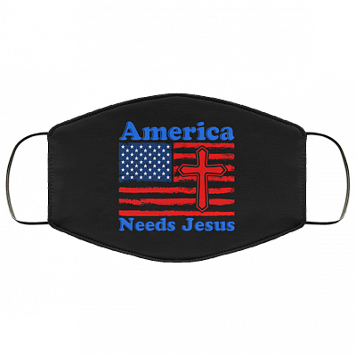 America Needs Jesus Washable Reusable Custom – Printed Cloth Face Mask Cover, White, Cloth Face Mask