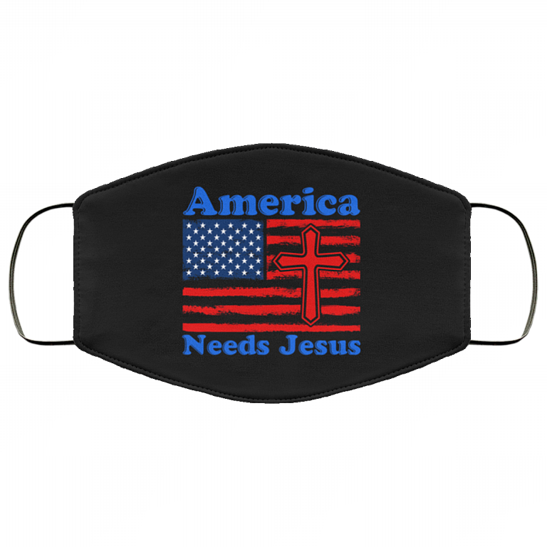 America Needs Jesus Washable Reusable Custom – Printed Cloth Face Mask Cover, White, Cloth Face Mask