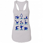 Funny Yoga Shark Cotton Tank Top Tee - Ladies Racerback Tank, White, Ladies Racerback Tank