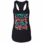 I've Got A Good Heart But This Mouth Funny Cotton Tank Top Tee - Ladies Racerback Tank, Black, Ladies Racerback Tank