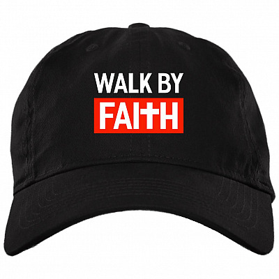 Walk By Faith Twill Cap - High-Profile Snapback Hat, Black, Brushed Twill Dad Cap