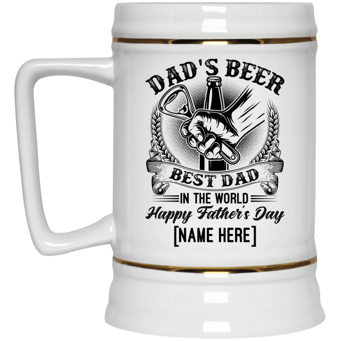 Personalized Dad's Beer Best Dad In The World Beer Stein - Customized Gifts for Dad, White, 22 oz. Beer Stein