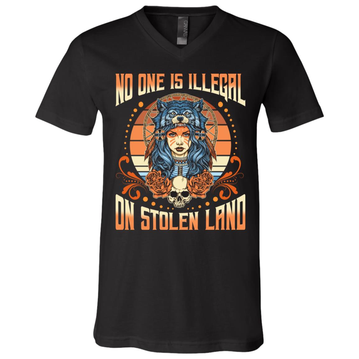 No One Is Illegal On Stolen Land Vintage T-Shirt - V-Neck Tee, Black, V-Neck T-Shirt