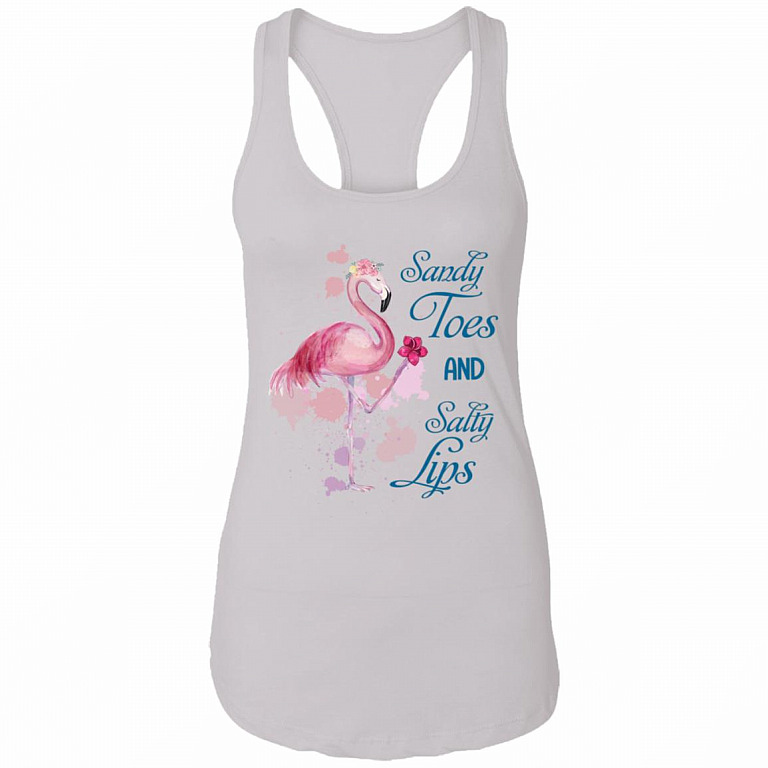Sandy Toes and Salty Lips Ladies Racerback Tank, White, Ladies Racerback Tank
