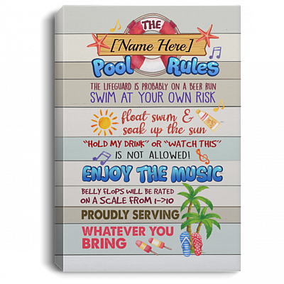 Personalized Pool Rules The Lifeguard Is Probably On A Beer Run Wrapped Framed Canvas Prints - Unframed Poster, White, 0.75'' Framed Canvas