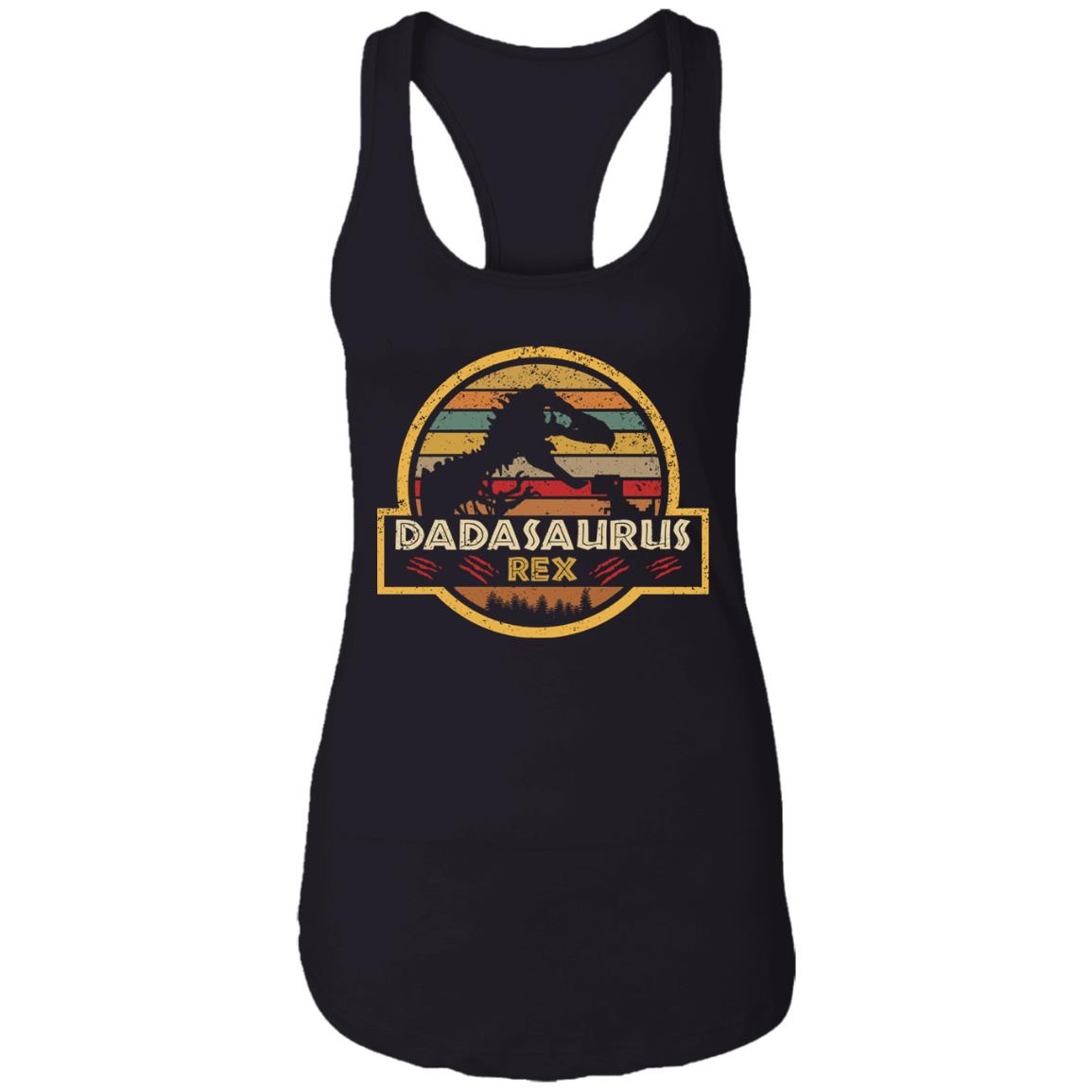 Dadasaurus Rex Funny Dinosaur Fathers Day Cotton Tank Top Tee - Racerback Tank Top, Black, Ladies Racerback Tank