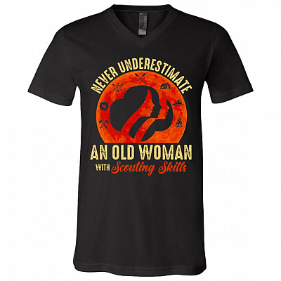 Vintage Never Underestimate An Old Woman With Scouting Skills -Shirt - V-Neck Tee, Black, V-Neck T-Shirt
