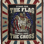 Stand For The Flag Kneel For The Cross American Flag Fleece Blanket - Premium Sherpa Blanket - Woven Blanket, White, Cozy Plush Fleece Blanket - 50x60