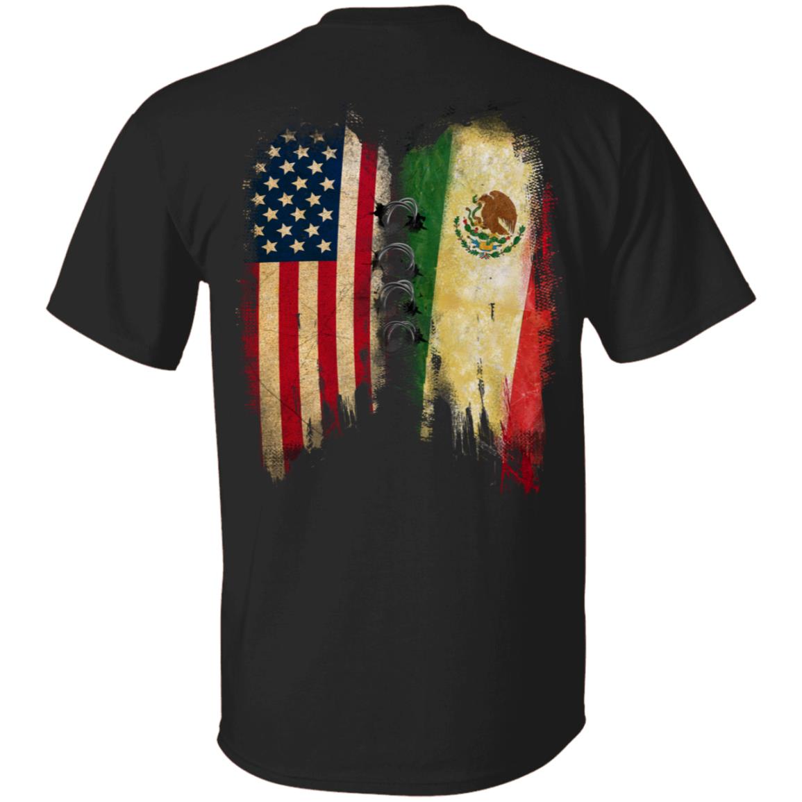 American Grown with Mexican Roots Father Plain Front - Print on Back T-Shirt - Mexican Flag Dad Gift T-Shirt, Black, Unisex T-Shirt