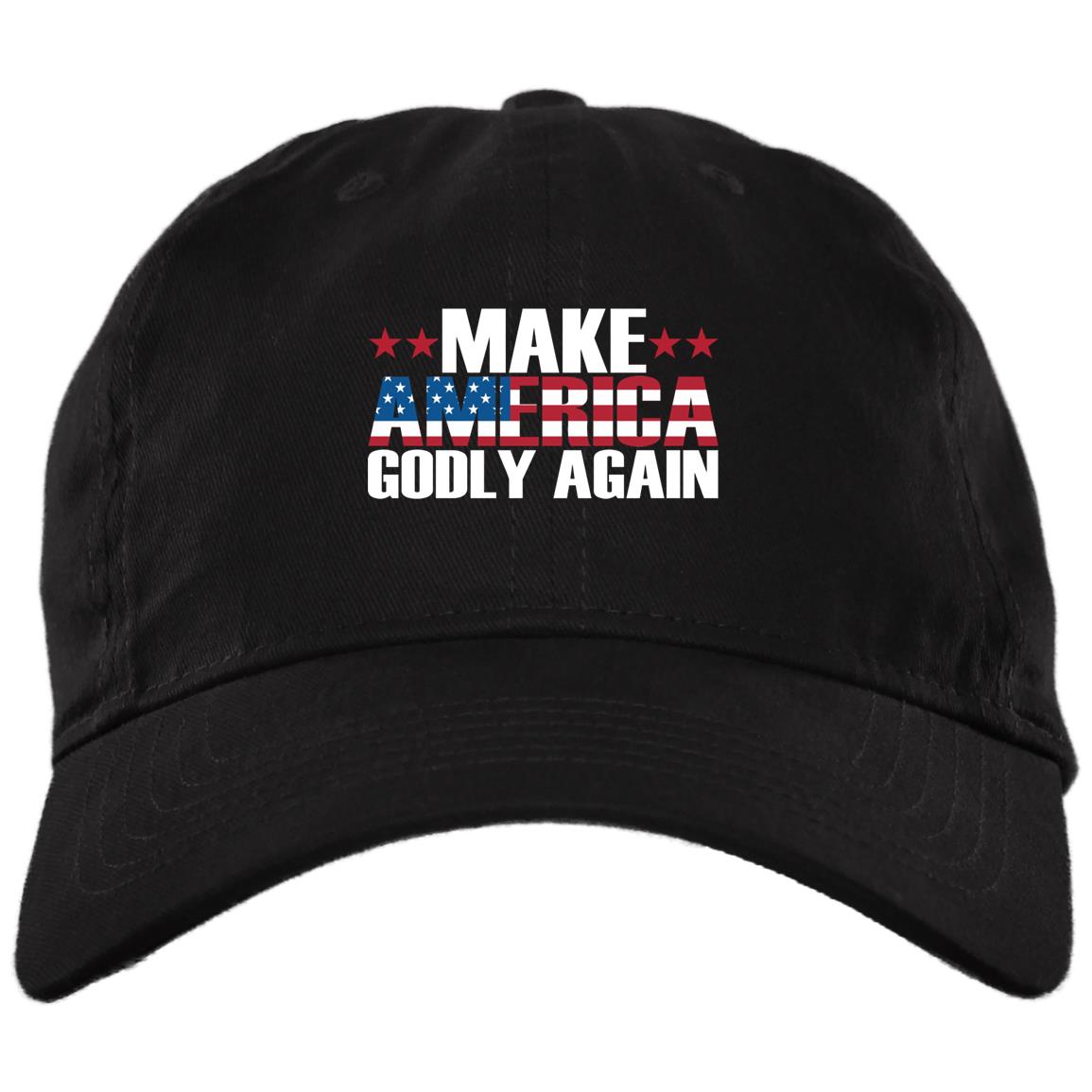 Make America Godly Again American Flag Patriotic MAGA Twill Cap - High-Profile Snapback Hat, Black, Brushed Twill Dad Cap