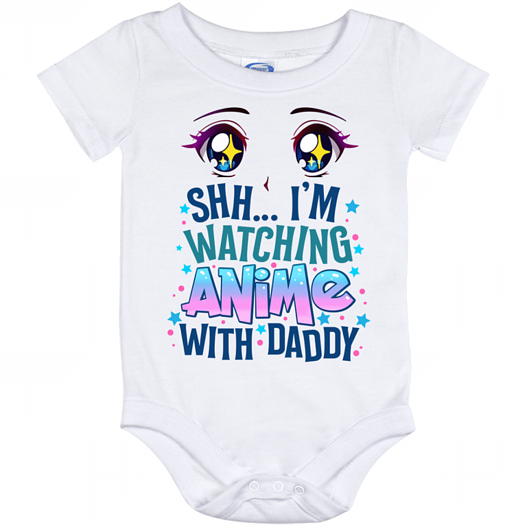 Shh I'm Watching Anime With Daddy Cute Baby Onesie - Baby Infant Bodysuit, White, Baby Onesie - 12 Month