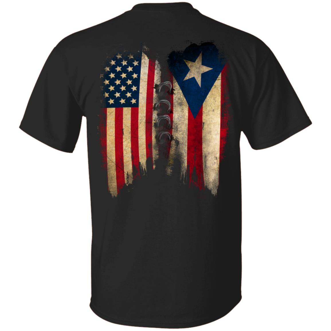 Puerto Rican Roots American Grown Plain Front - Print on Back T-Shirt - Puerto Rico Dad Gift T-Shirt, Black, Unisex T-Shirt