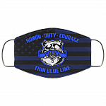 Honor Duty Courage Police Back The Blue Washable Reusable Custom – Printed Cloth Face Mask Cover, White, Cloth Face Mask