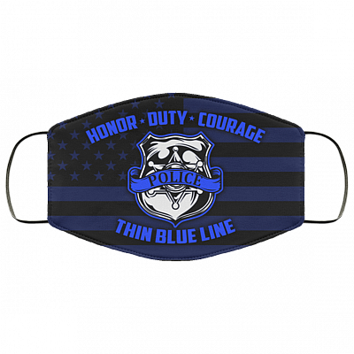 Honor Duty Courage Police Back The Blue Washable Reusable Custom – Printed Cloth Face Mask Cover, White, Cloth Face Mask