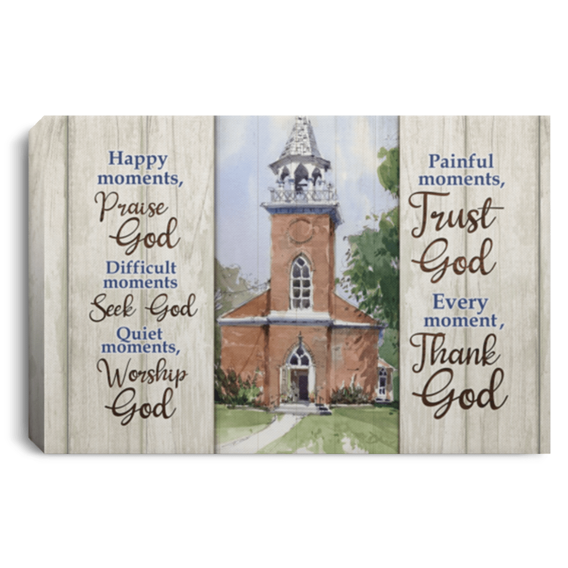 Happy Moments Praise God Trust God Every Moment Framed Canvas - Unframed Poster - Believe In God Wall Art, White, 0.75'' Framed Canvas
