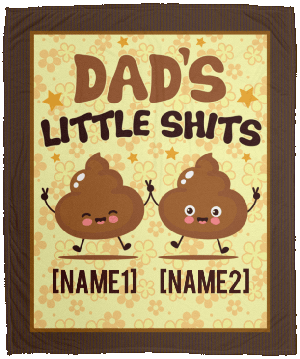 Personalized Dad's Little Shits With 2 Kids Fleece Blanket - Premium Sherpa Blanket - Woven Blanket, White, Cozy Plush Fleece Blanket - 50x60