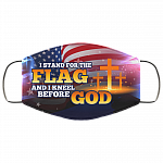 I Stand For The Flag and I Kneel Before God Washable Reusable Custom – Printed Cloth Face Mask Cover, White, Cloth Face Mask