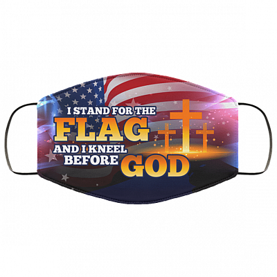 I Stand For The Flag and I Kneel Before God Washable Reusable Custom – Printed Cloth Face Mask Cover, White, Cloth Face Mask