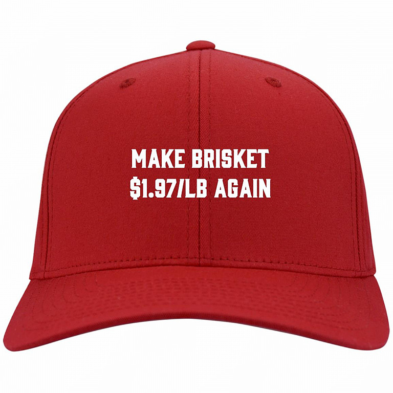 Make Brisket $1.97/LB Again Twill Cap - High-Profile Snapback Hat - Trucker Hat - Beanie - Knit Cap, Red, Twill Cap