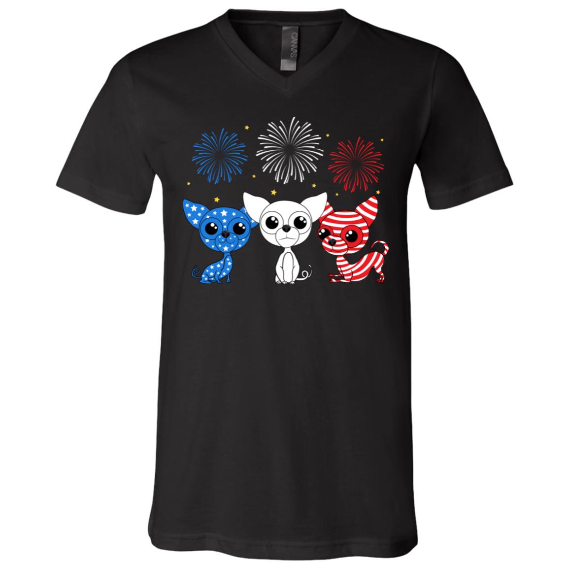 Happy Patriotic 4th July Chihuahua T-Shirt - Proud Independence America USA Flag Patriot Chihuahua Gift Shirt, Black, V-Neck T-Shirt