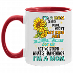I'm A Mom Classy Bougie Ratchet My Kids Are Sassy Moody Nasty Cotton Ceramic Accent Mug, White/Red, 11 oz. Accent Mug