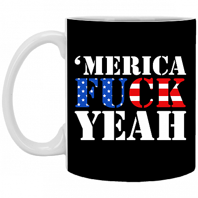 'Merica Fuck Yeah - 'America Fuck Yeah Ceramic Coffee Mug - Beer Stein - Water Bottle - Color Changing Mug, Black, 11 oz. White Mug