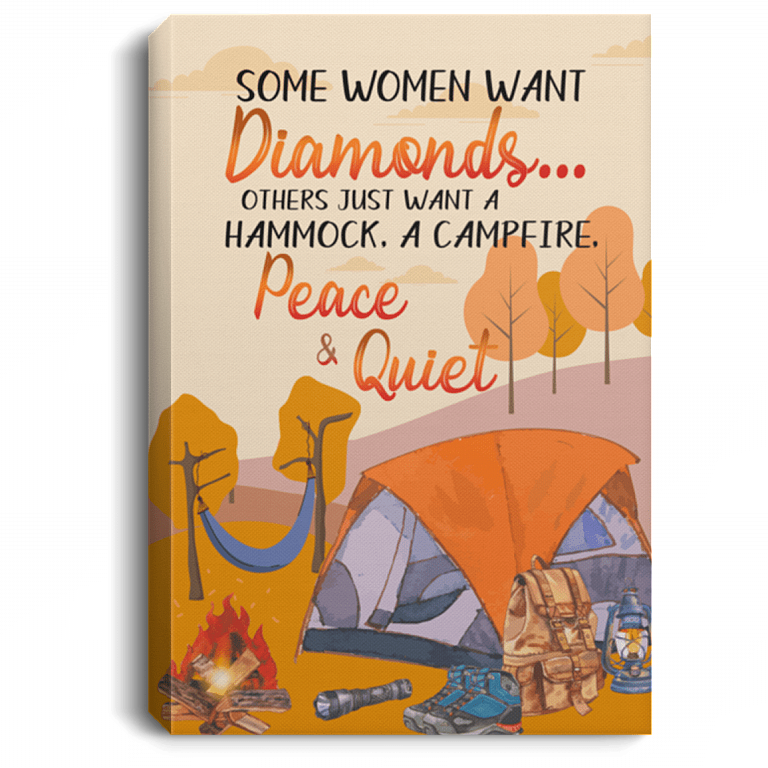 Just Want A Hammock And Campfire - Camping Wrapped Framed Canvas Prints - Unframed Poster - Home Decor, White, 0.75'' Framed Canvas