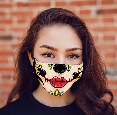 Alternative view of Mexican Calavera Sugar Skull Washable Reusable Custom – Printed Cloth Face Mask Cover