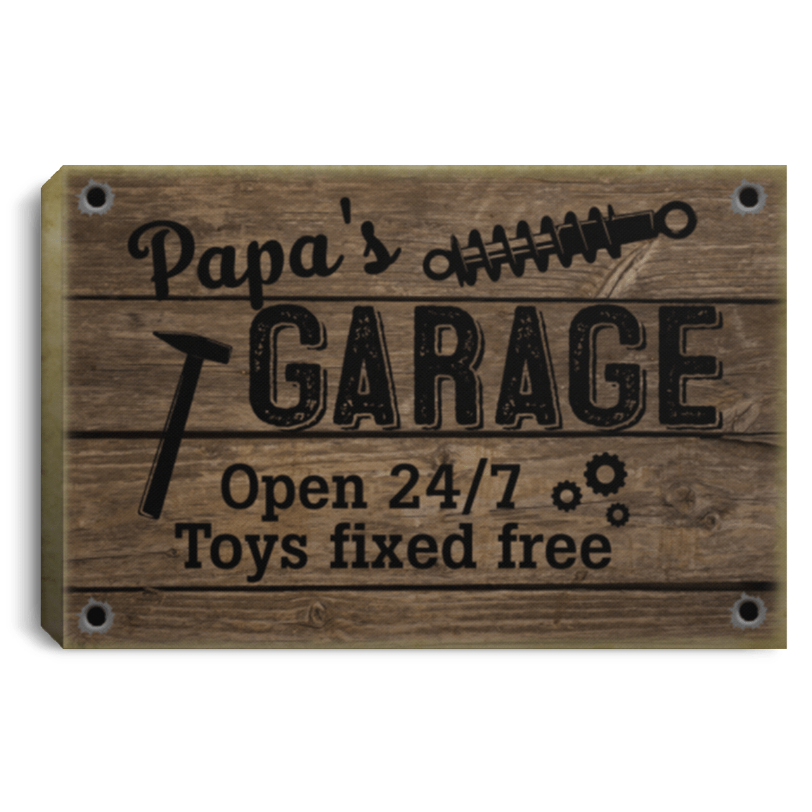 Papa's Garage Open 24 7 Toys Fixed Free - Funny Papa Gift Framed Canvas - Unframed Poster - Home Decor Wall Art, White, 0.75'' Framed Canvas