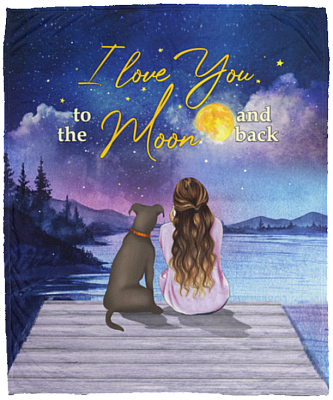 Personalized I Love You To The Moon And Back Pitbull Fleece Blanket - Premium Sherpa Blanket, White, Cozy Plush Fleece Blanket - 50x60