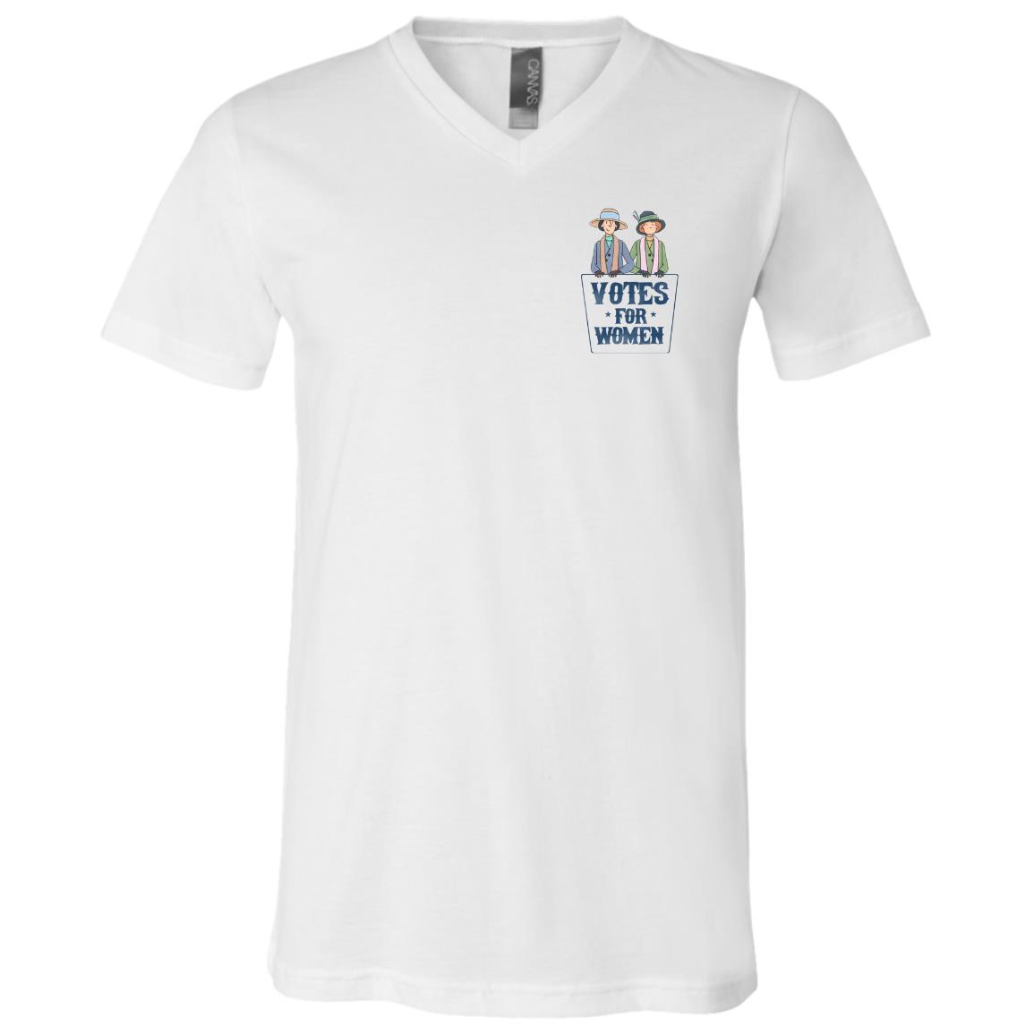 Votes For Women Feminist Print On Left Chest T-Shirt - V-Neck Shirt - 100 Years Suffragette Shirt, White, V-Neck T-Shirt