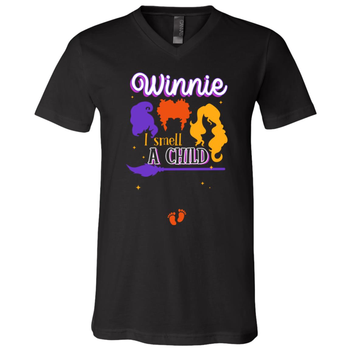 Winnie I Smell I Child Hocus Pocus Three Witch Halloween Pregnant T-Shirt - V-Neck Shirt, Black, V-Neck T-Shirt