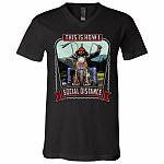 This Is How I Social Distance Old Biker T-Shirt - V-Neck Shirt, Black, V-Neck T-Shirt