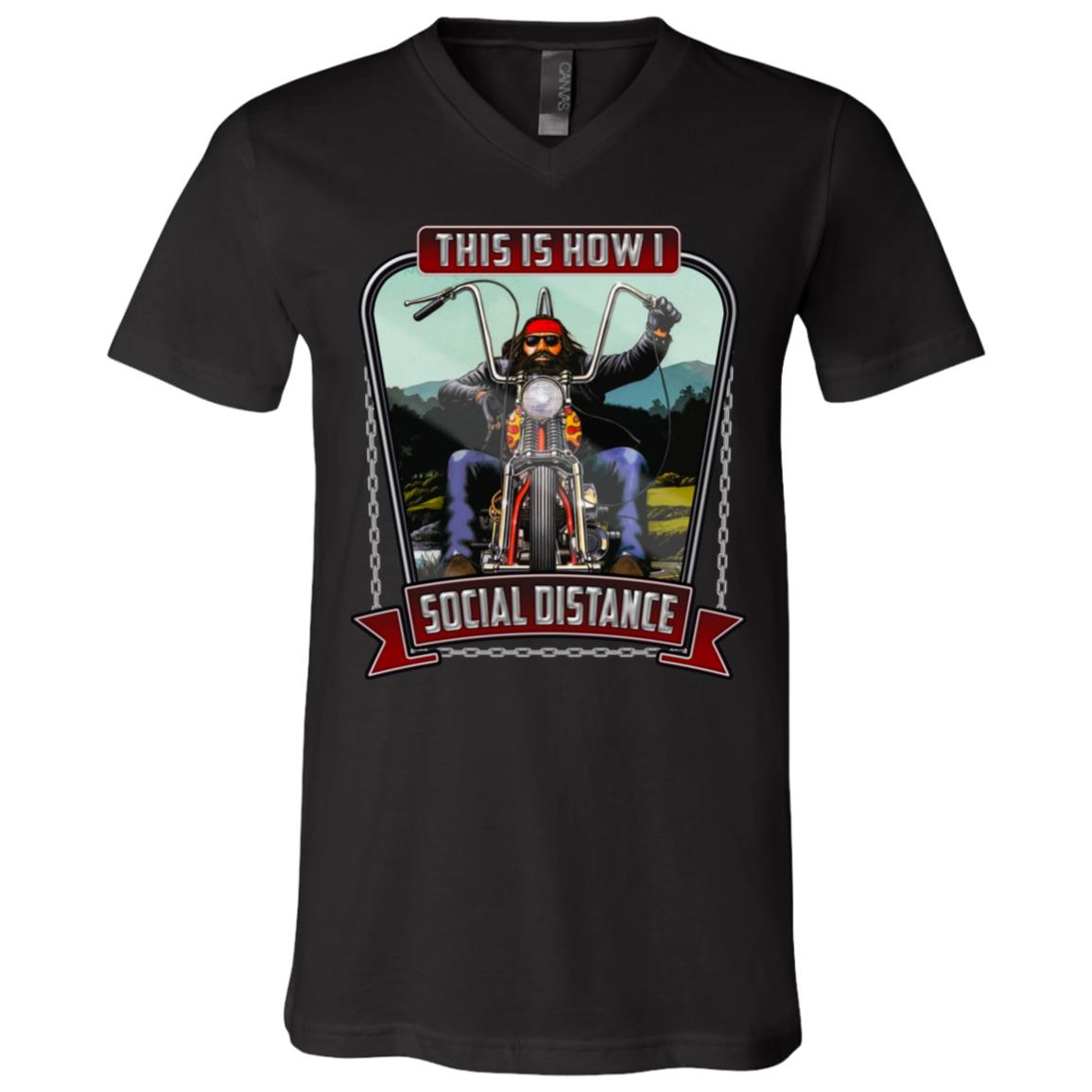 This Is How I Social Distance Old Biker T-Shirt - V-Neck Shirt, Black, V-Neck T-Shirt