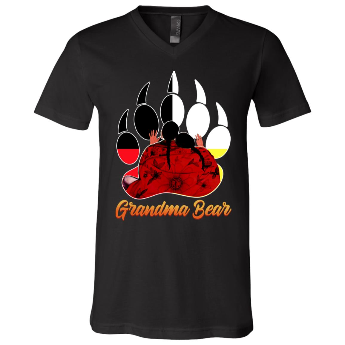Grandma Bear Indigenous Native American Women T-shirt - V-neck, Black, V-Neck T-Shirt