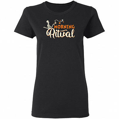 Morning Ritual Coffee Funny Ladies T Shirt - Premium Ladies Triblend Dolman Sleeve Shirt, Black, Ladies T-Shirt