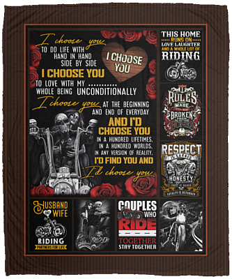 I Choose You To Do Life With Hand In Hand Side By Side Biker Fleece Blanket - Premium Sherpa Blanket, White, Cozy Plush Fleece Blanket - 50x60
