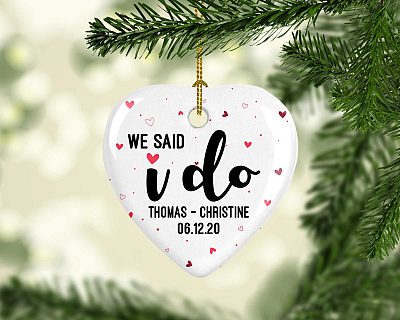 Alternative view of Personalized We Said I Do Couple Engagement Gifts Keepshake Porcelain Ceramic Heart Ornament