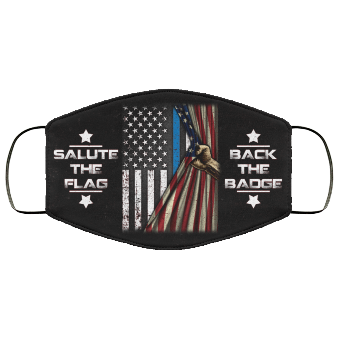 Salute The Flag Back The Badge Washable Reusable Custom Printed Cloth Face Mask Cover, Black, Cloth Face Cover Salute The Flag Back The Badge Washable Reusable Custom Printed Cloth Face Mask Cover, Black, Cloth Face Cover