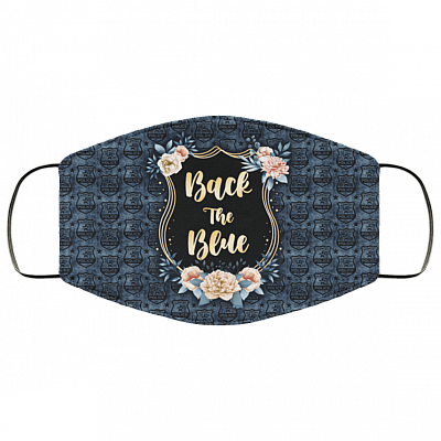Back The Blue Floral Police Badge Washable Reusable Custom – Printed Cloth Face Mask Cover, White, Cloth Face Mask