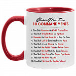 Choir Practice 10 Commandments Accent Mug - Coffee Mug - Funny Choir Gifts, White/Red, 11 oz. Accent Mug