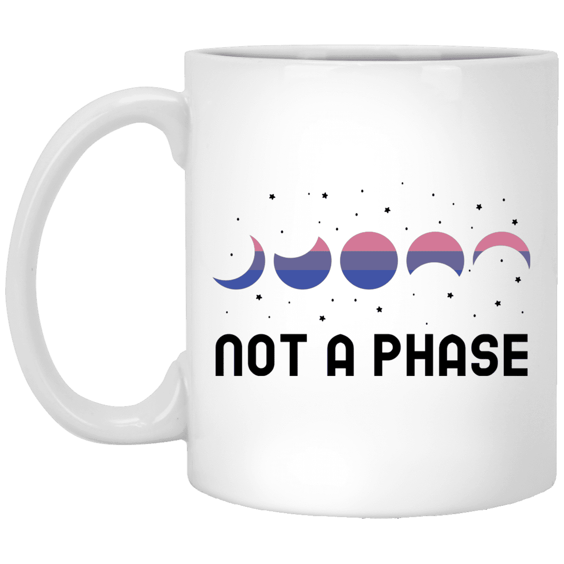 Not A Phase LGBTQ Moon Phase Bisexual Pride Flag Lesbian Gay Ceramic Coffee Mug - Travel Bottle, White, 11 oz. White Mug Not A Phase LGBTQ Moon Phase Bisexual Pride Flag Lesbian Gay Ceramic Coffee Mug - Travel Bottle, White, 11 oz. White Mug
