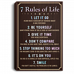 7 Rules of Life Inspirational Motivational Gift Unframed Poster - Home Decor Wall Art, White, 0.75'' Framed Canvas