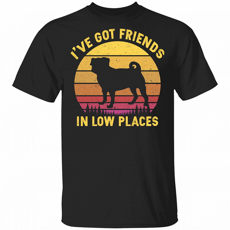 I've Got Friends In Low Places Pug T-Shirt - Funny Dog Dad Gift Shirt, Black, Unisex T-Shirt