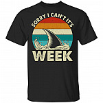 Sorry I Can't It's Week Funny Shark Vintage Retro T-Shirt - V-Neck Tee - Shark Lover Shirt, Black, Unisex T-Shirt