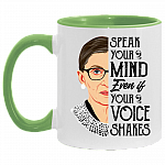 Speak Your Mind Even If Your Voice Shakes Accent Mug, White/Light Green, 11 oz. Accent Mug