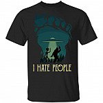 Alien Bigfoot Middle Finger I Hate People Funny Camping T-Shirt - Funny Bigfoot Shirt, Black, Unisex T-Shirt
