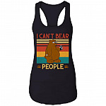 Bear I Hate Morning People I Can't Bear People Vintage Tank Top - Funny Bear Drinking Camping Saying Shirt, Black, Ladies Racerback Tank